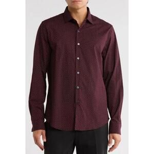 Denim & Flower Dot Print Button-Up Shirt - XL